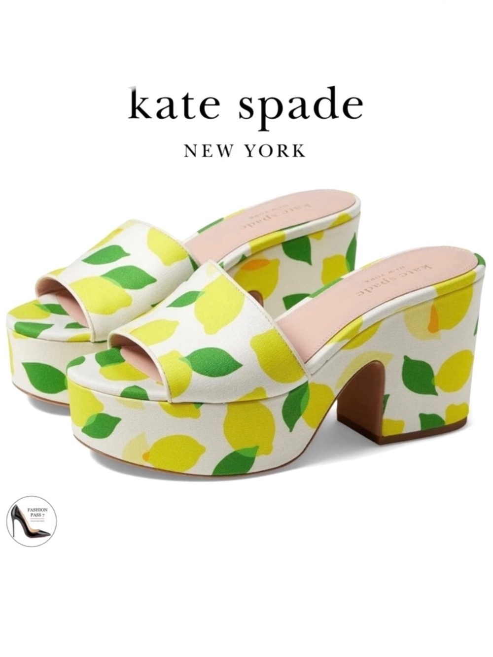 Kate Spade Ibiza Lemon Slip On Platform High Heel Mule Sandals Boho Shoes 6.5
